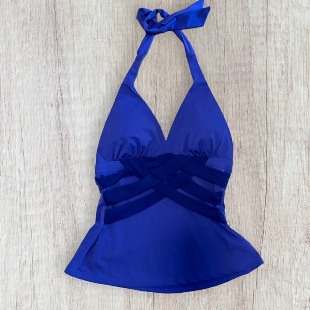 SPANX Purple Criss Cross Halter Swim Bathing Suit Top 8